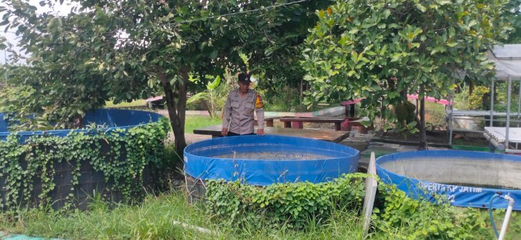 Polisi Dampingi Program Ketahanan Pangan Berupa Kolam Lele Desa Gelam Candi