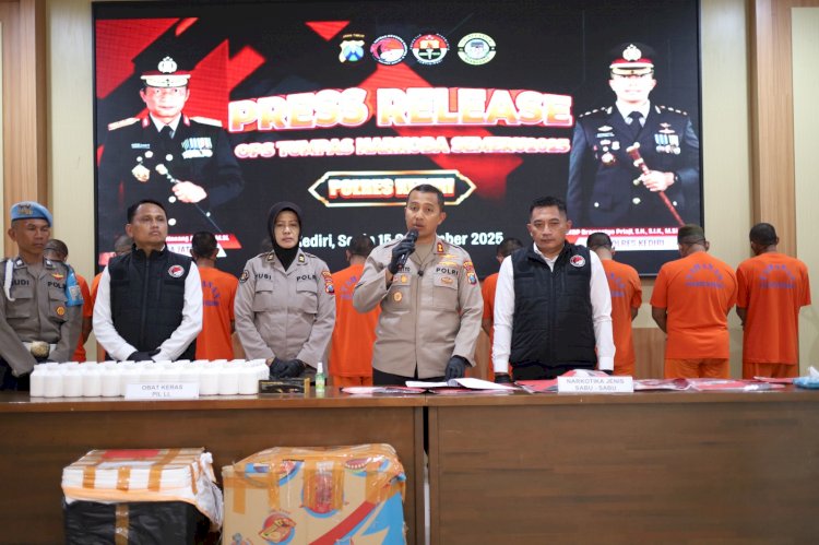 Polres Kediri Berhasil Amankan 16 Tersangka 98,48 gram Sabu dan Ratusan Ribu Okerbaya